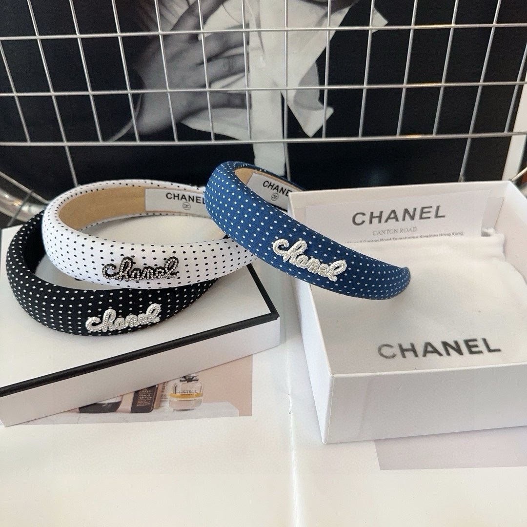 Chanel White Polka Dot Letter Padded Headband - Image 6