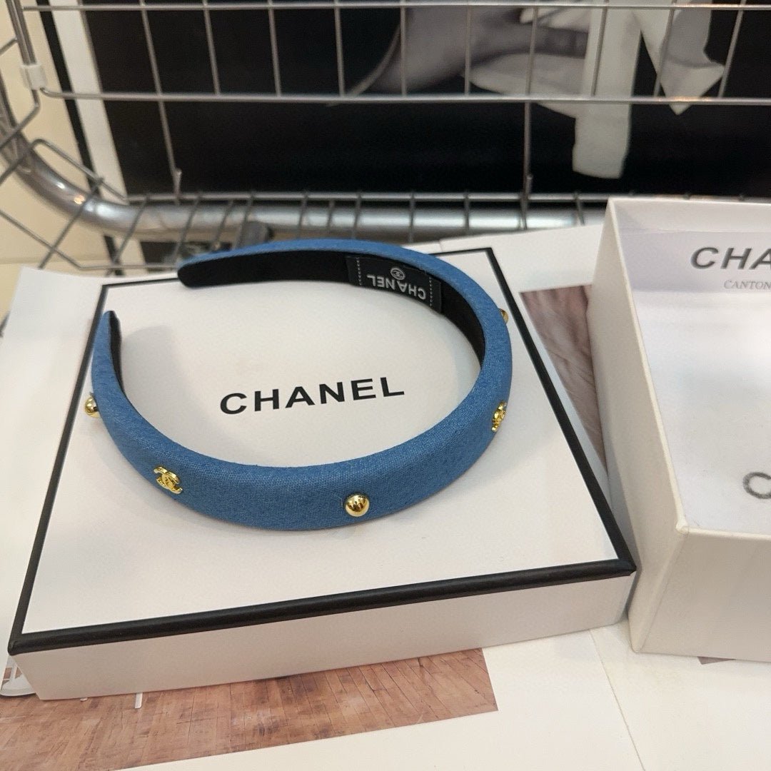 Chanel Denim Metal Stud Headband - Image 3