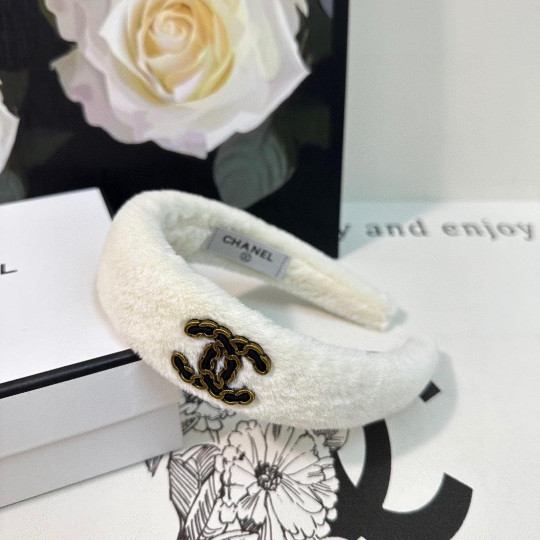 Chanel White Terry Gold Embroidered CC Headband - Image 3
