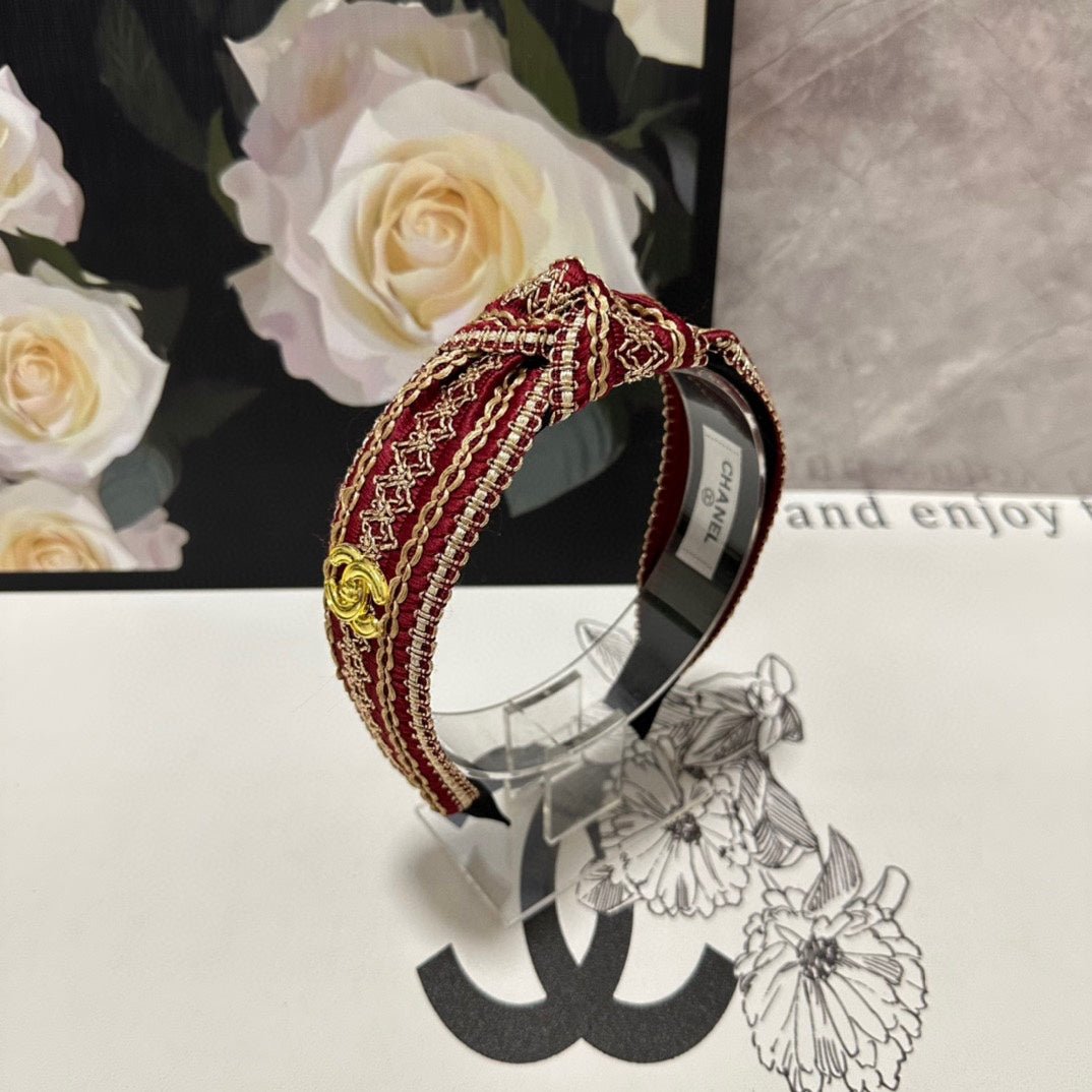 CHANEL RUBY RED MIX LIGHT YELLOW FABRIC HEADBAND 168586 - Image 9