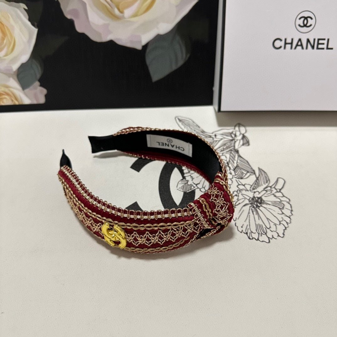 CHANEL RUBY RED MIX LIGHT YELLOW FABRIC HEADBAND 168586 - Image 7
