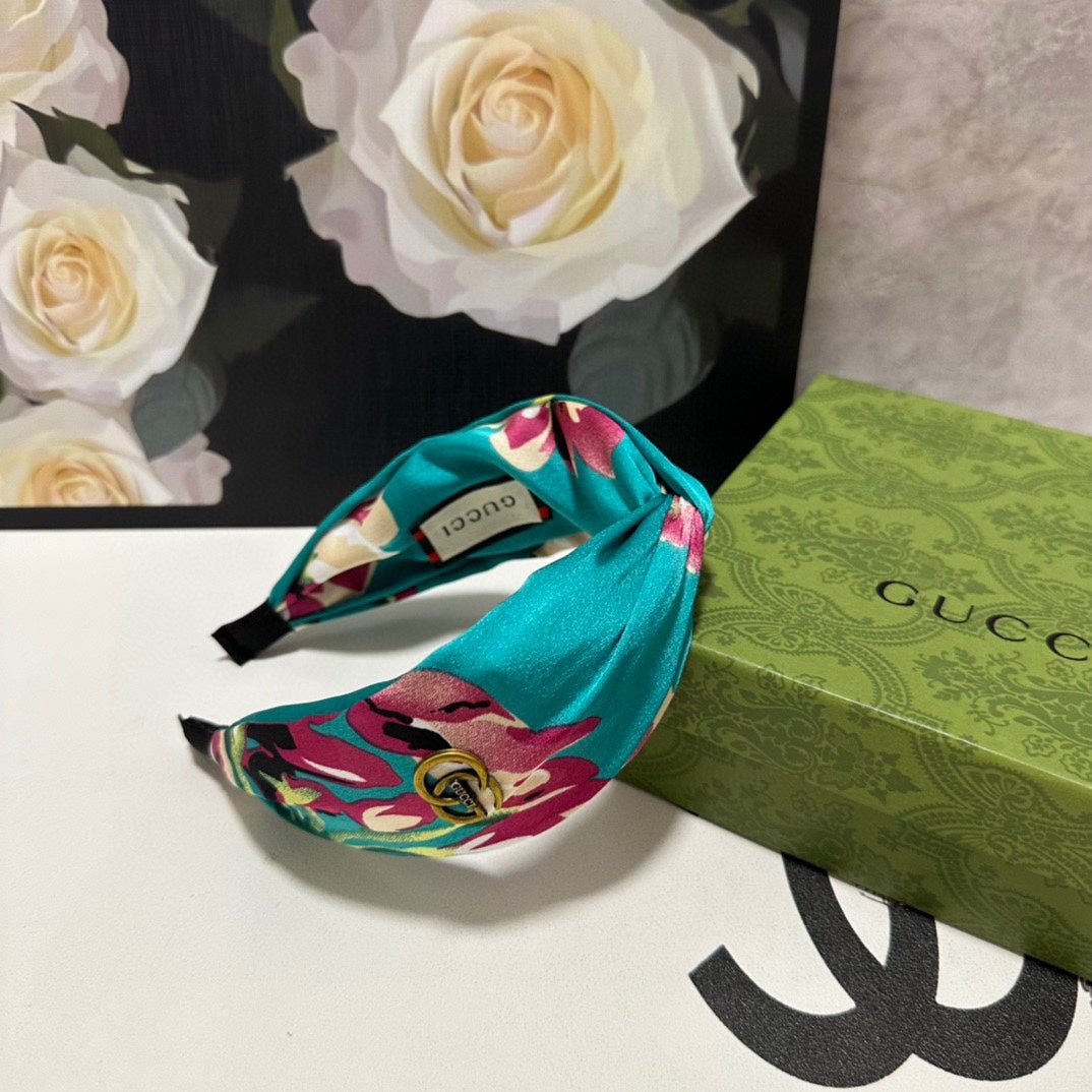 Alternative view of GUCCI HAIRBAND IN TURQUOISE GREEN FLORAL SILK 252676