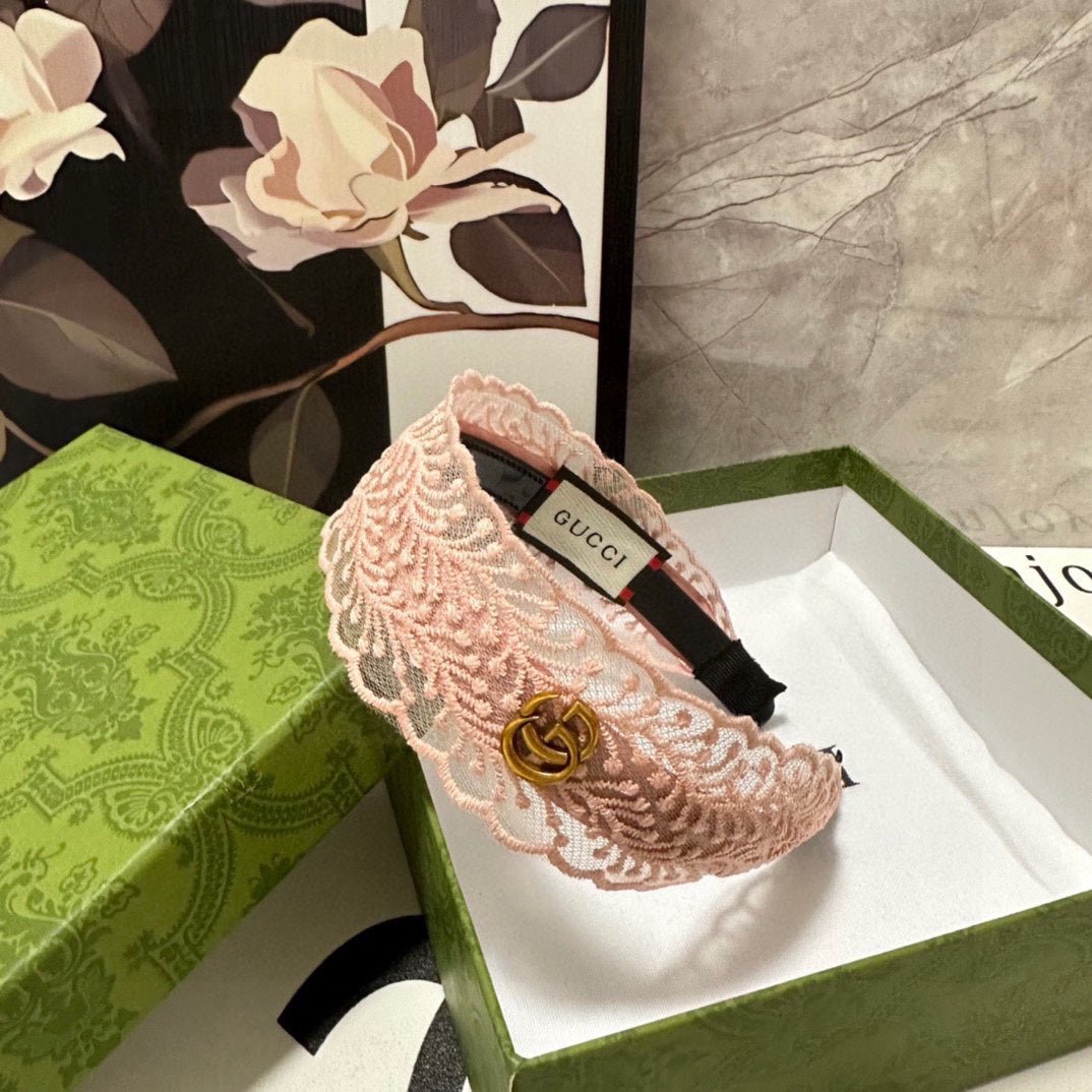 Alternative view of GUCCI HAIRBAND IN LIGHT PINK LACE 295831