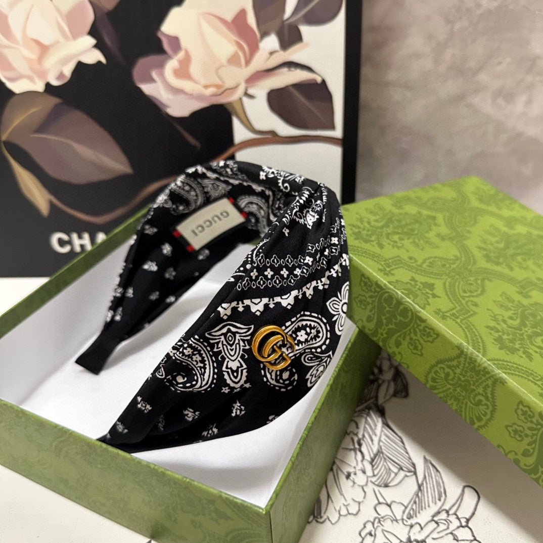 Alternative view of GUCCI HAIRBAND IN BLACK MIX WHITE PATTERN FABRIC 299345