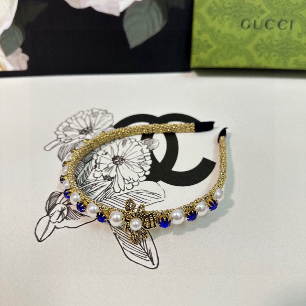 Alternative view of GUCCI HAIRBAND EMBELLISHED DIAMOND AND PEARL IN GOLD METAL 376822