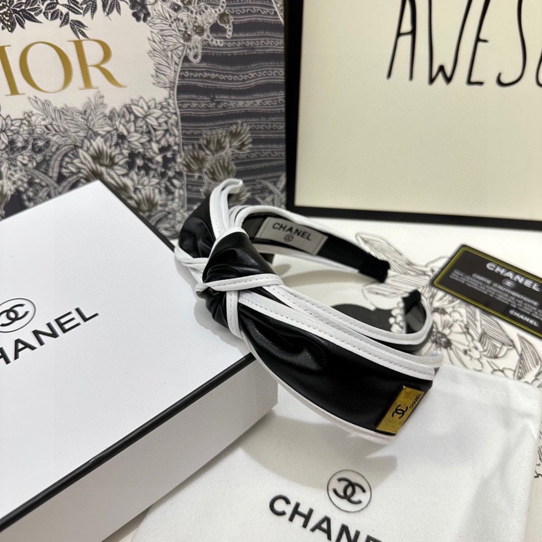 Chanel Leather Stripe Bow Headband - Image 4
