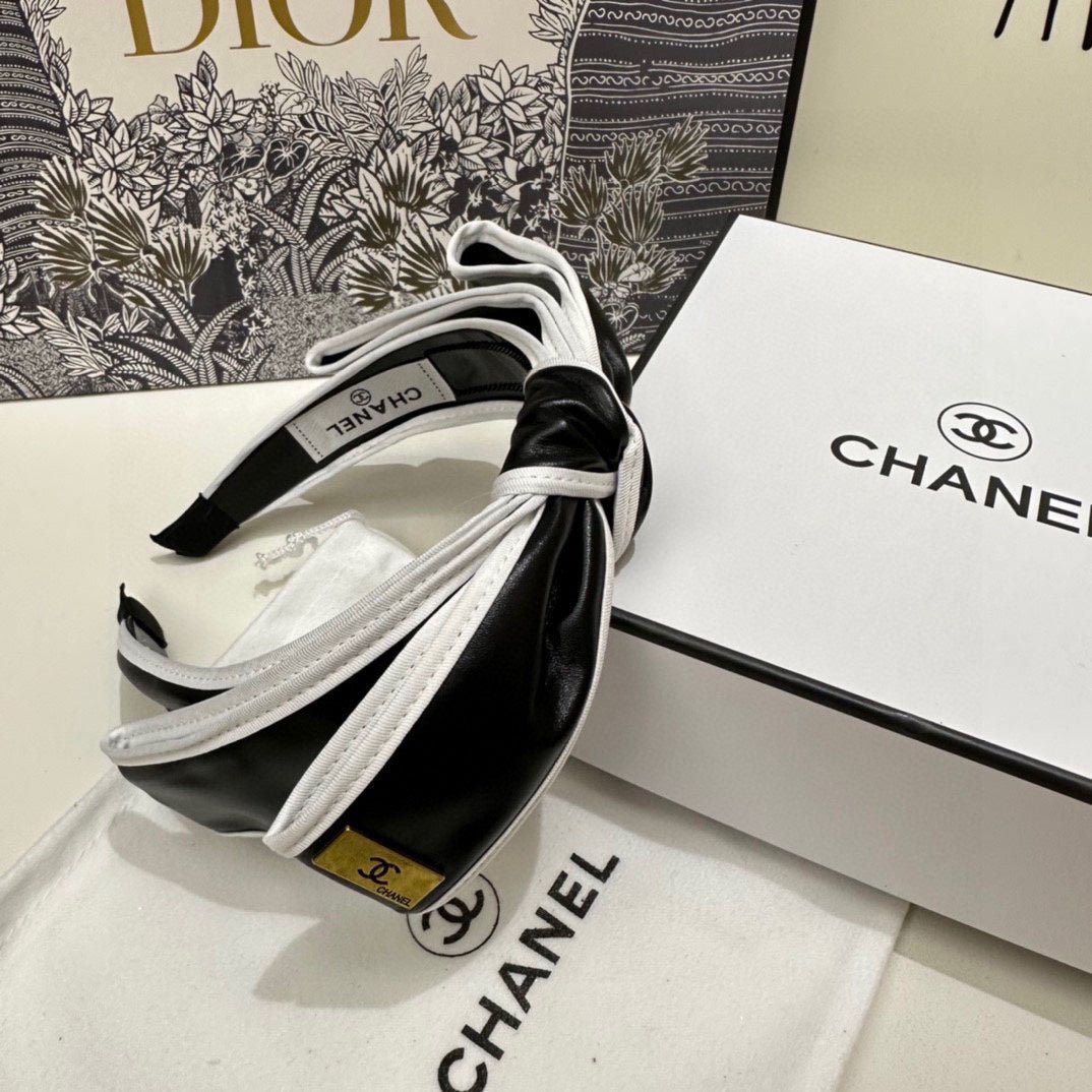 Chanel Leather Stripe Bow Headband - Image 5