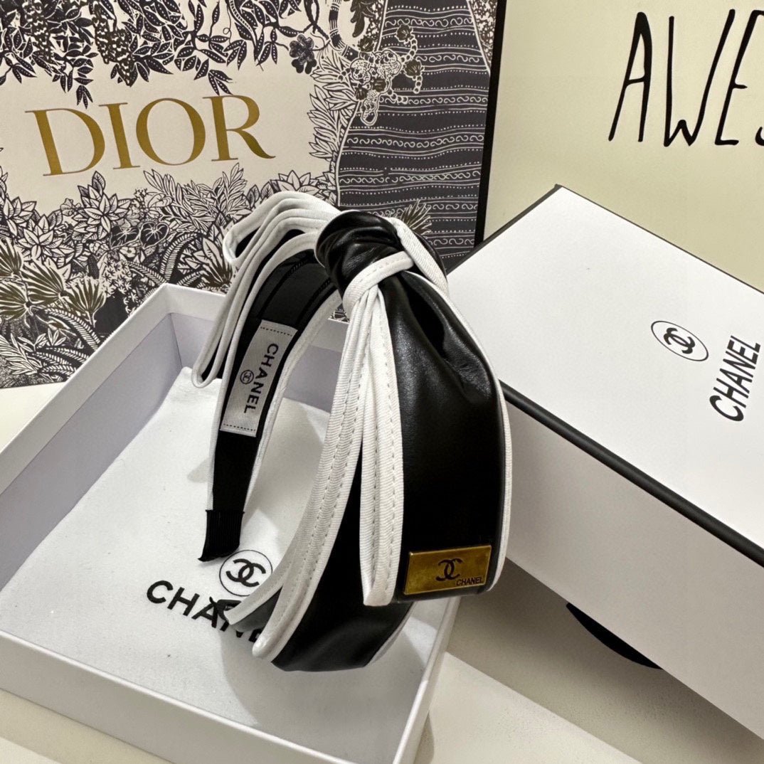 Chanel Leather Stripe Bow Headband - Image 6