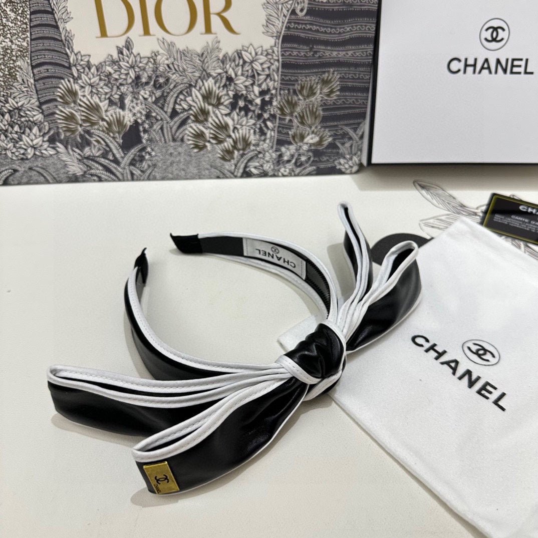 Chanel Leather Stripe Bow Headband - Image 3