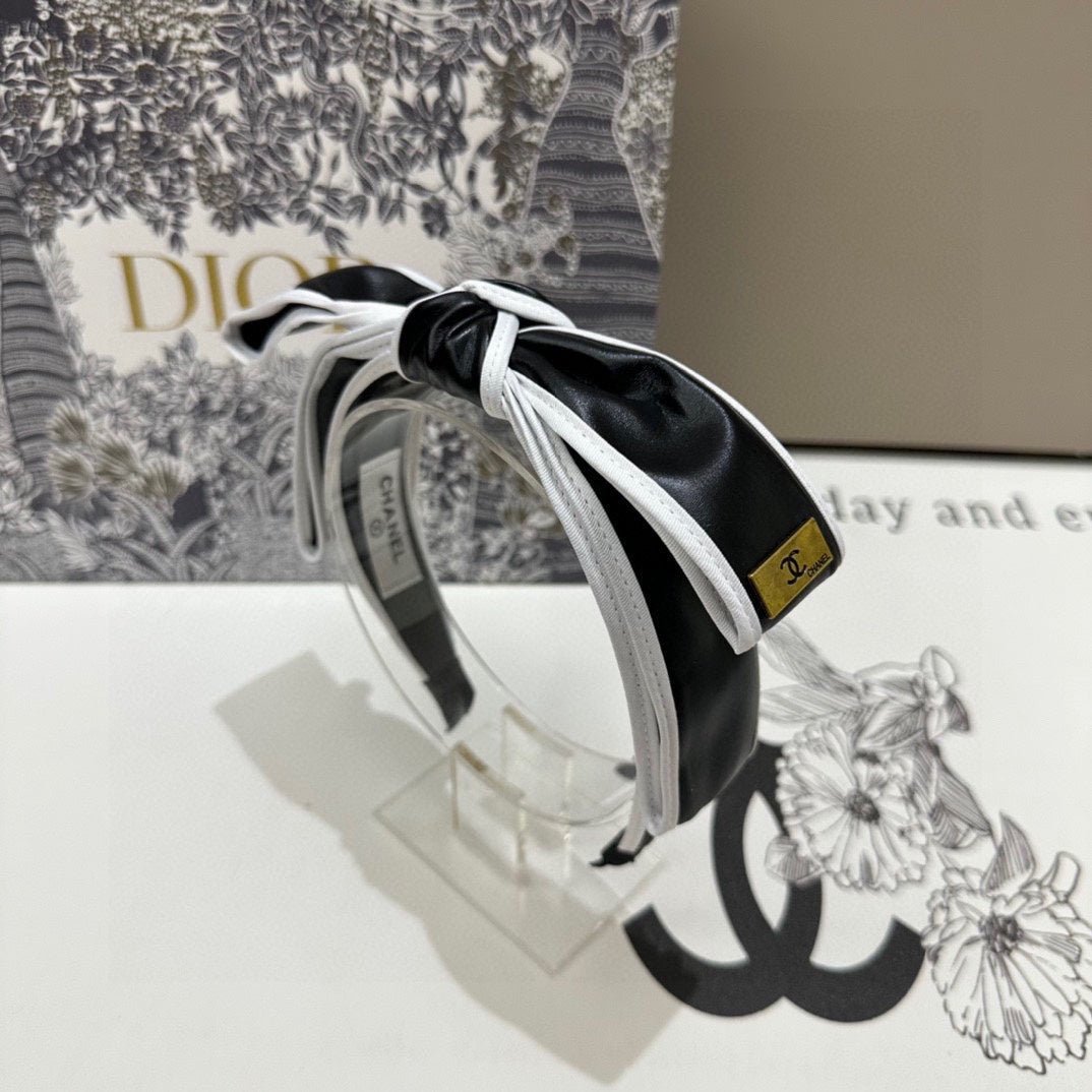 Chanel Leather Stripe Bow Headband - Image 8