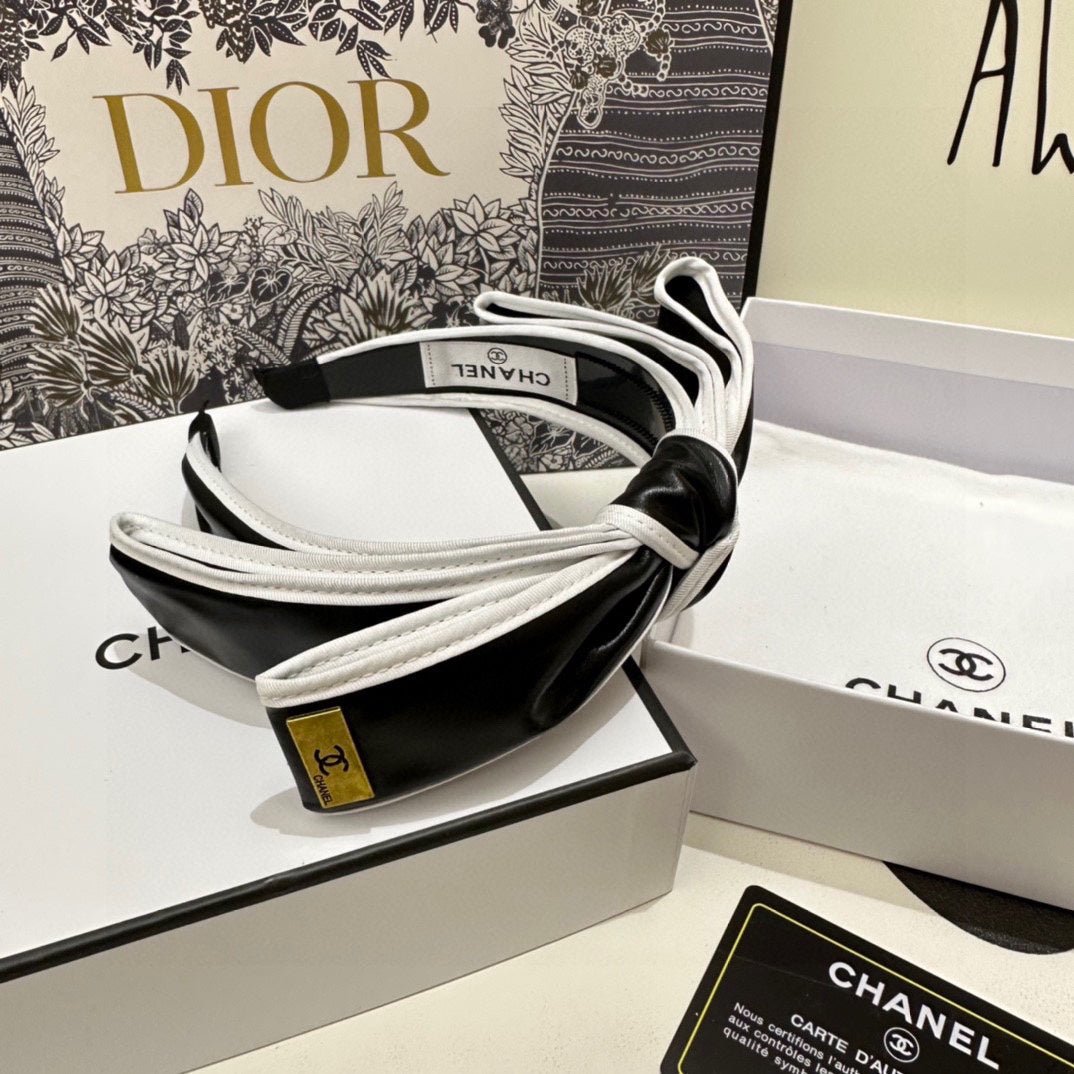Chanel Leather Stripe Bow Headband - Image 9