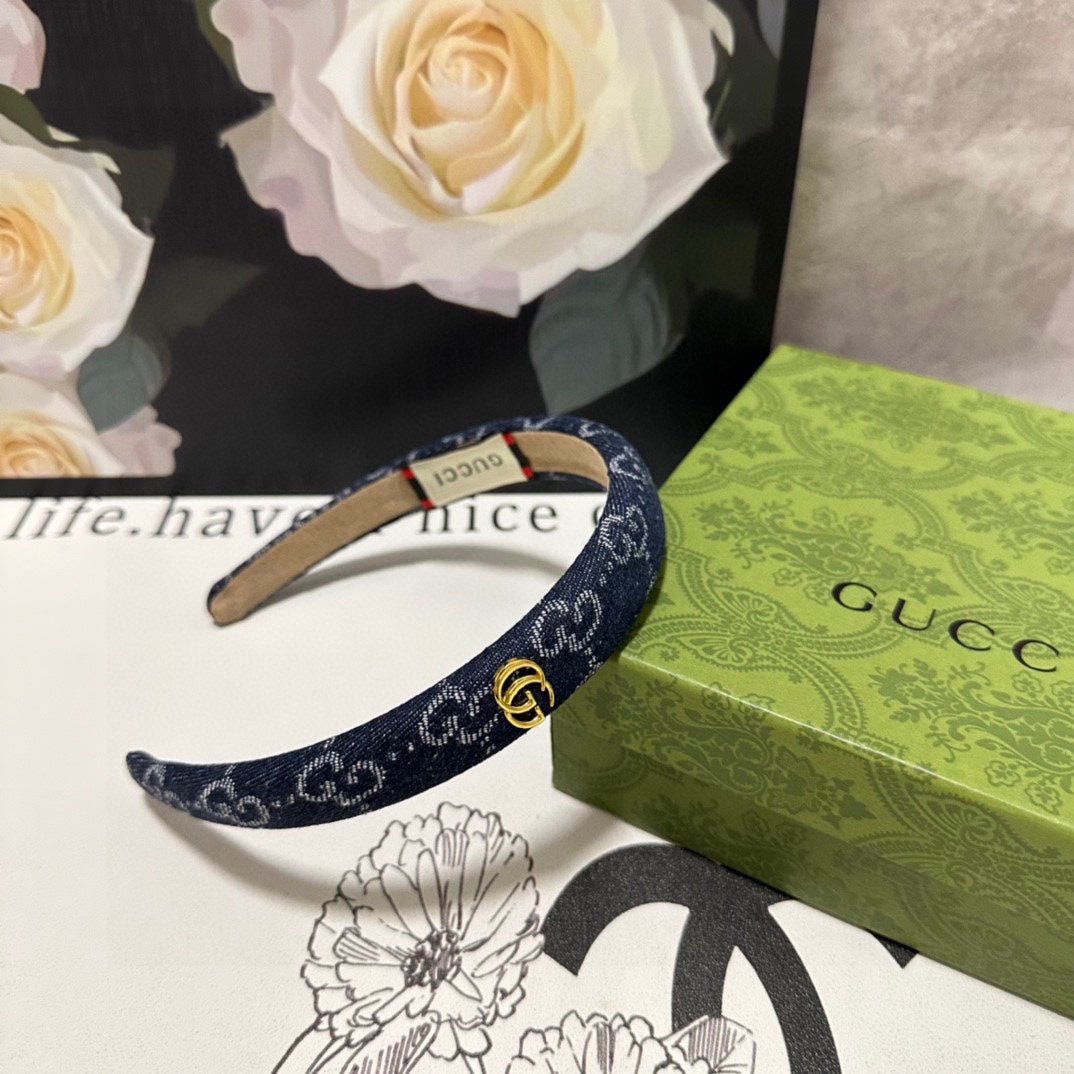 GUCCI Dark Blue Denim GG Headband - Image 8