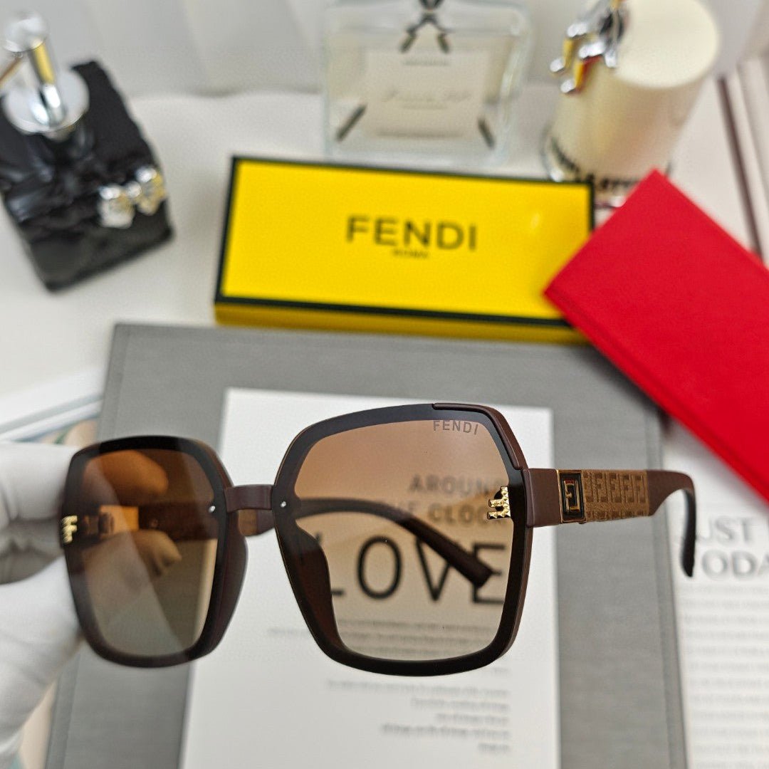 FENDI Brown Rectangle Metal Frame Sunglasses