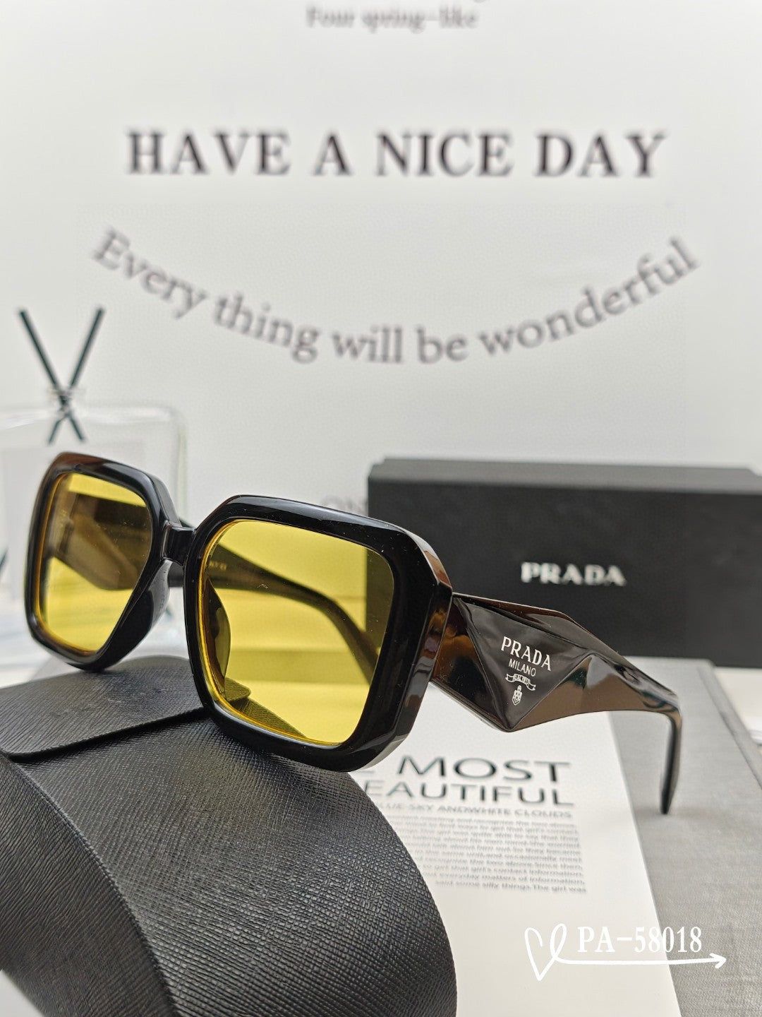 Prada Black Acetate Square Sunglasses - Image 6
