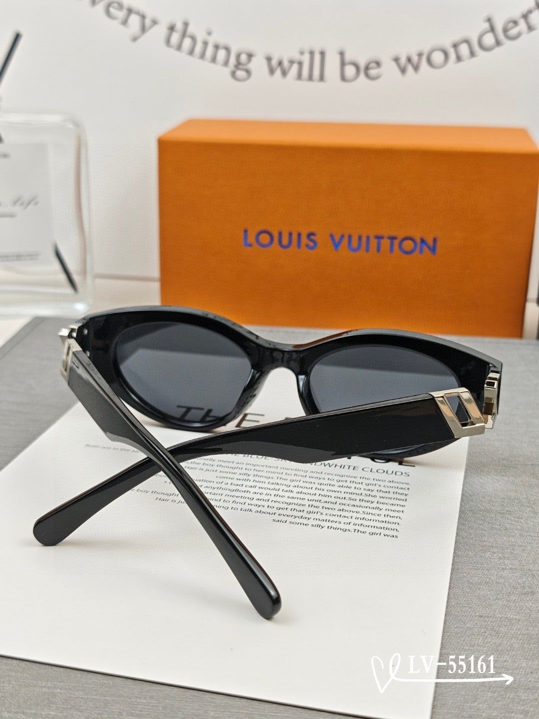 LV Black Oval Gold Stripe Sunglasses - Image 6
