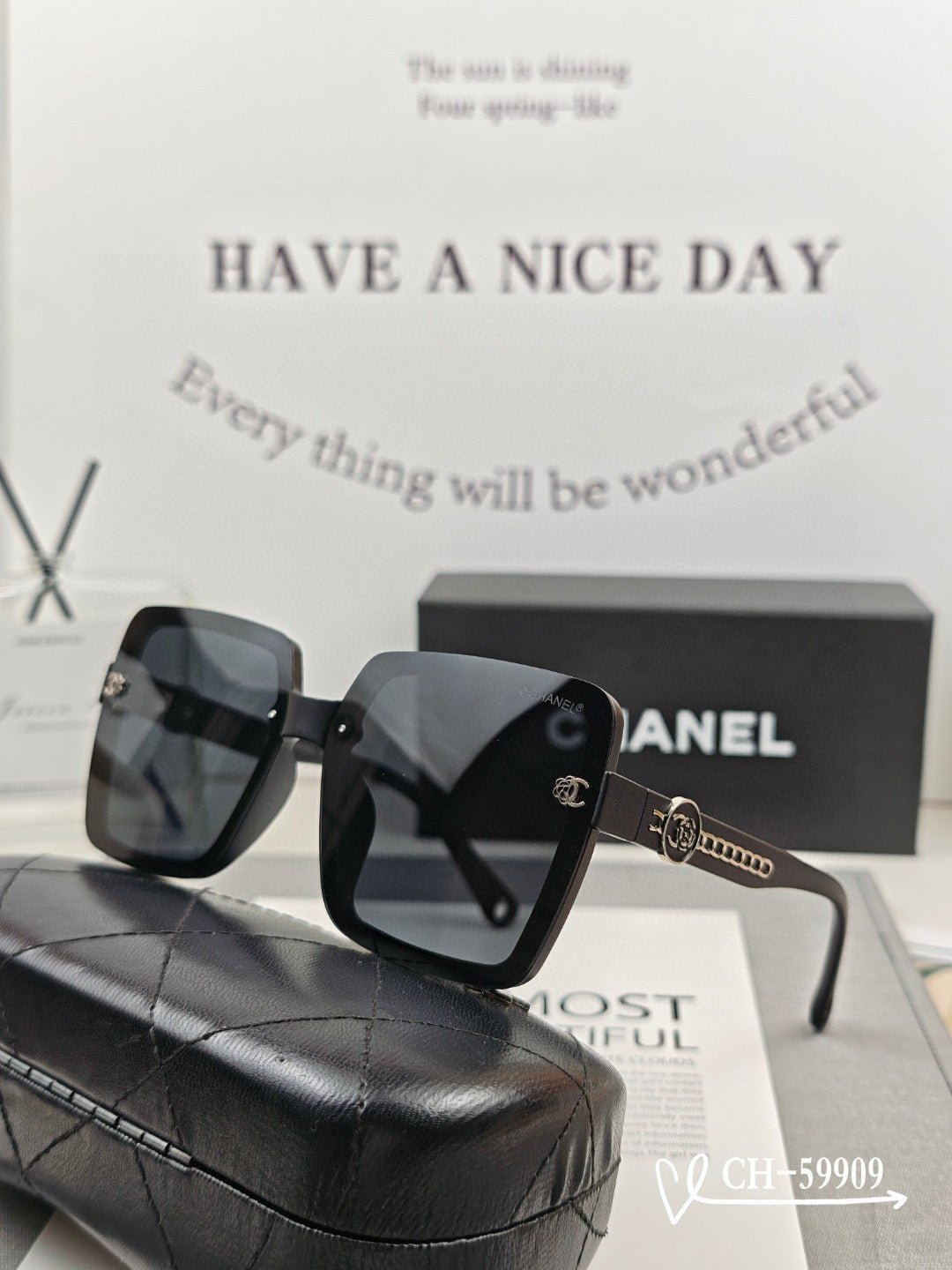 Alternative view of CHANEL SQUARE SUNGLASSES 59909 IN BLACK TR FRAME WITH RESIN LENSES