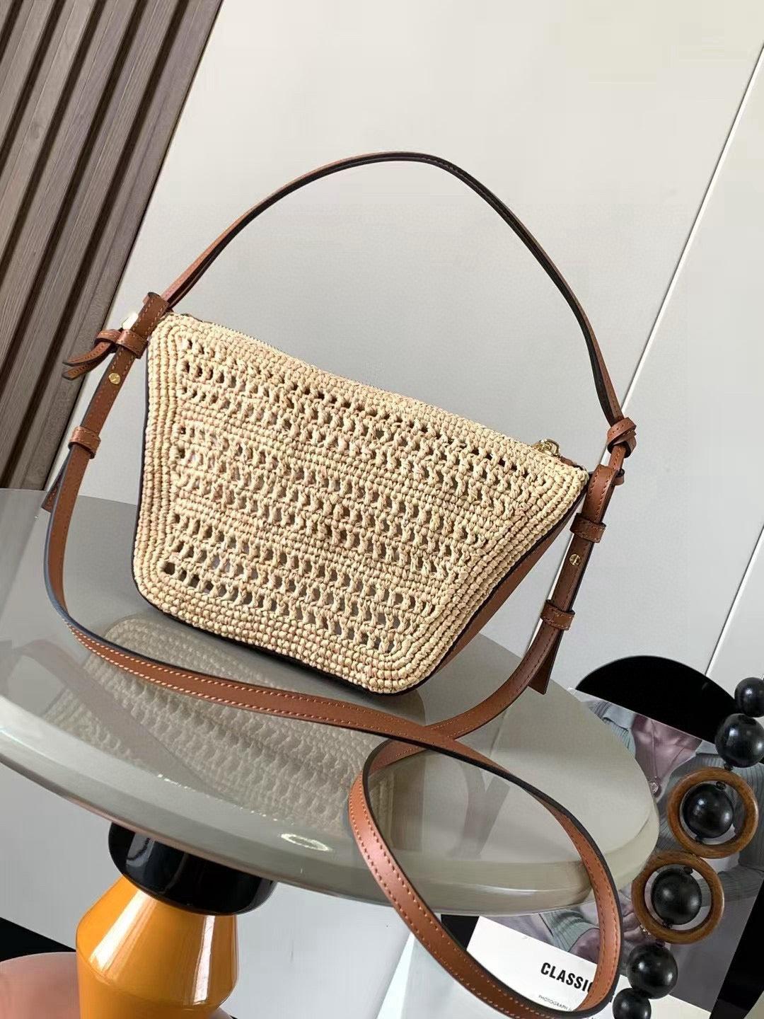 Alternative view of Loewe Ibiza Mini Hammock Hobo Bag Brown Beige Raffia Leather 289314