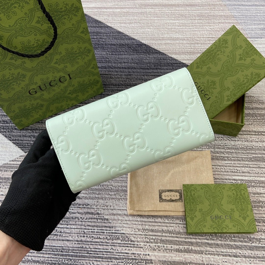 Alternative view of GUCCI CONTINENTAL WALLET 19 IN MINT GREEN EMBOSSED CALFSKIN GOLD HARDWARE