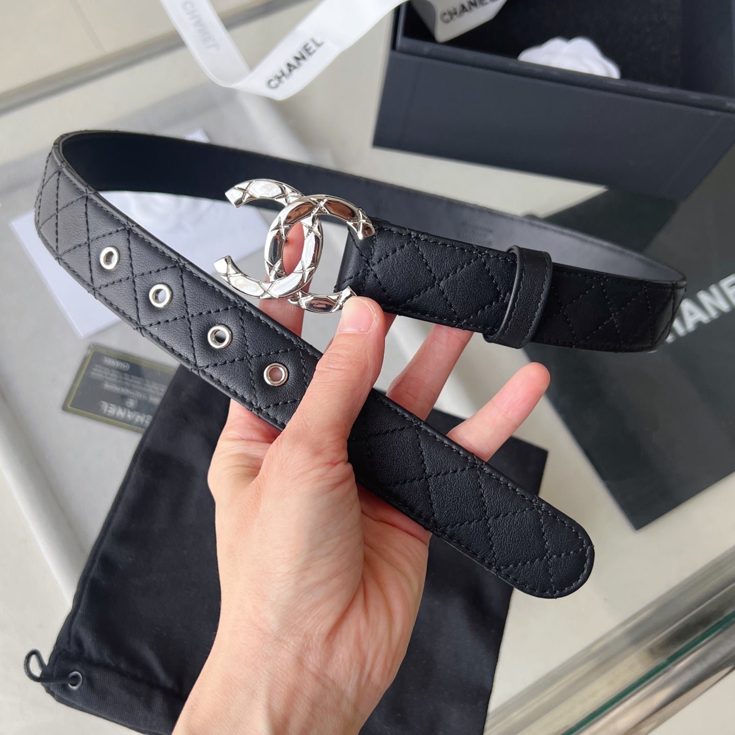 Chanel Quilt Leather Metal Belt