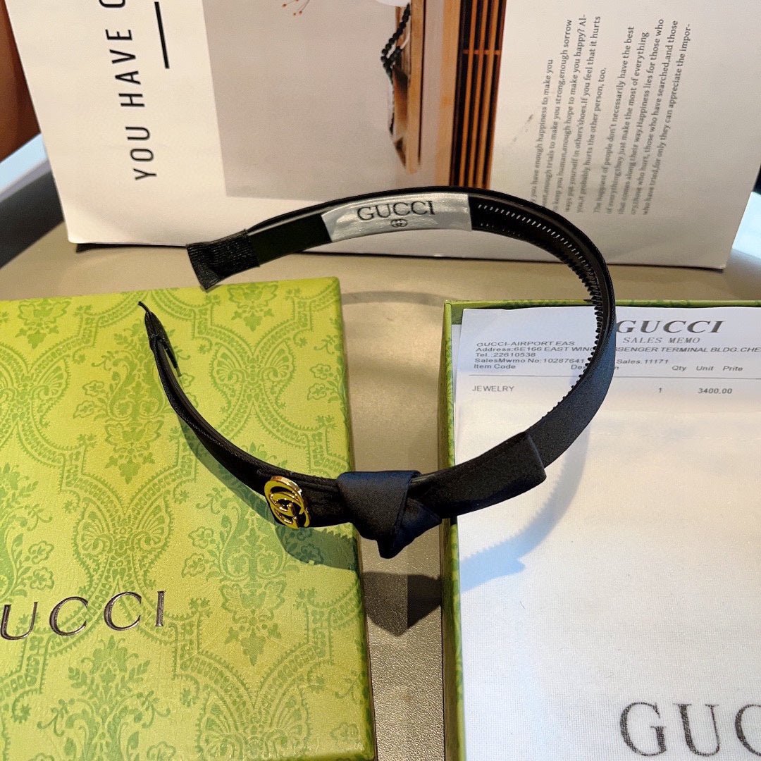 GUCCI Black Bow Leather Headband - Image 3