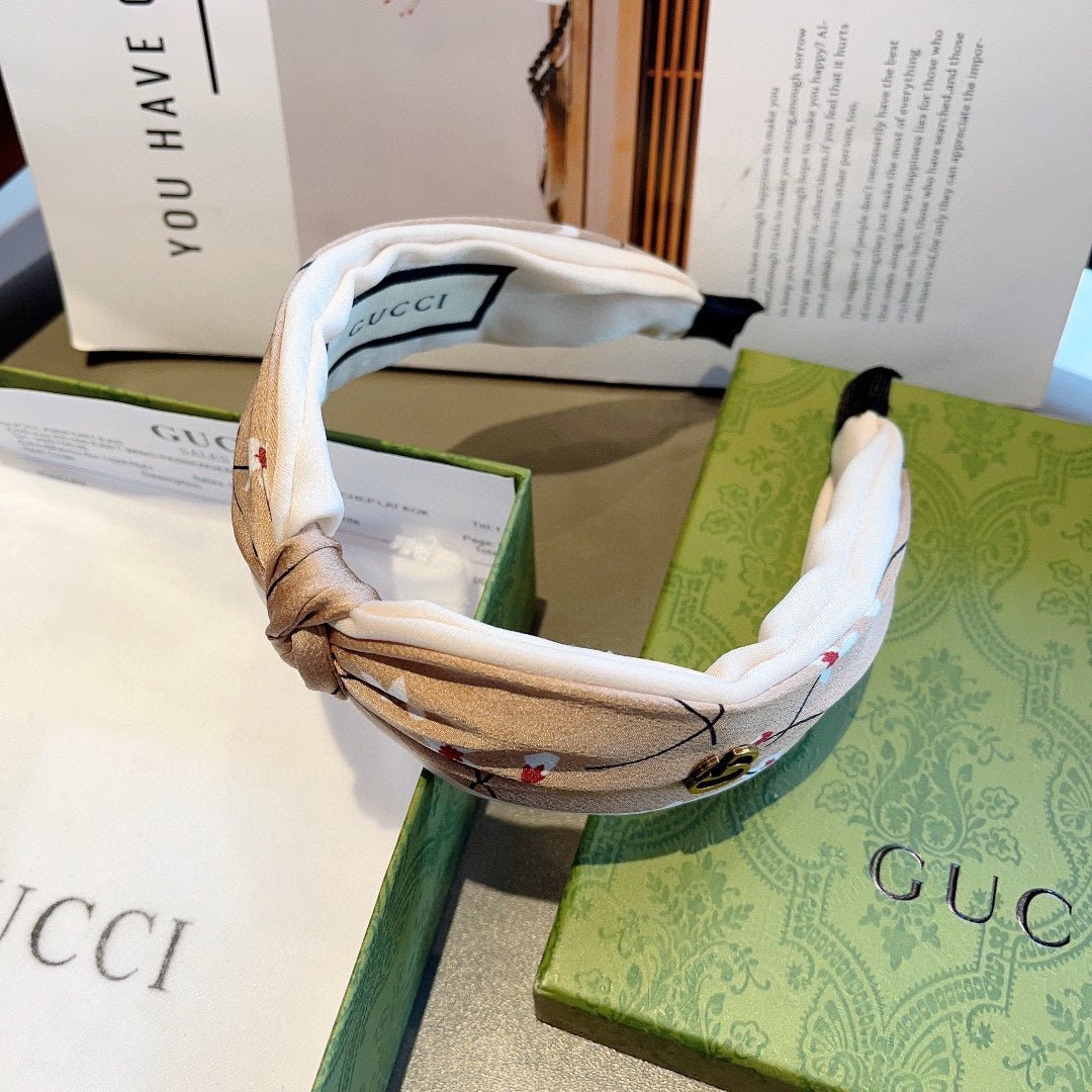 GUCCI Beige Silk Twist Floral Headband - Image 8