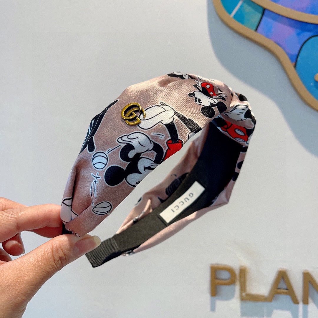 Alternative view of GUCCI MICKEY PRINT HAIRBAND IN LIGHT PINK SILK 409359