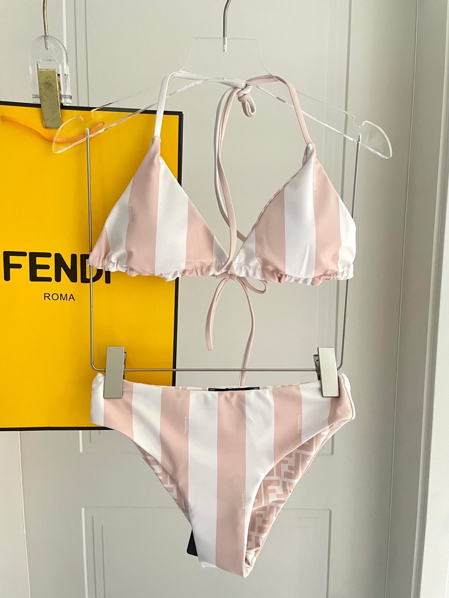 Fendi Pink Striped Bikini Set