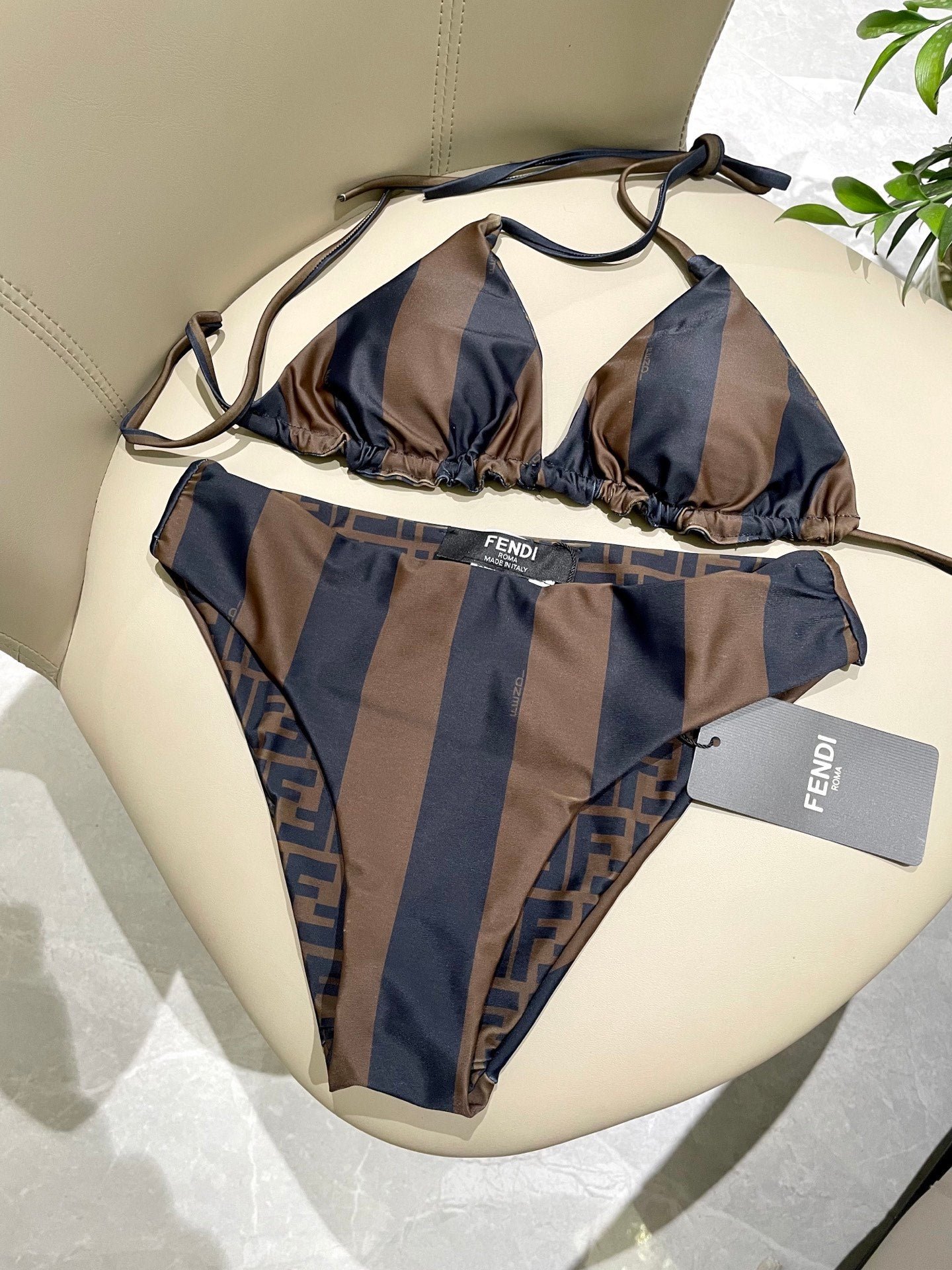 Fendi Brown Striped Bikini Set
