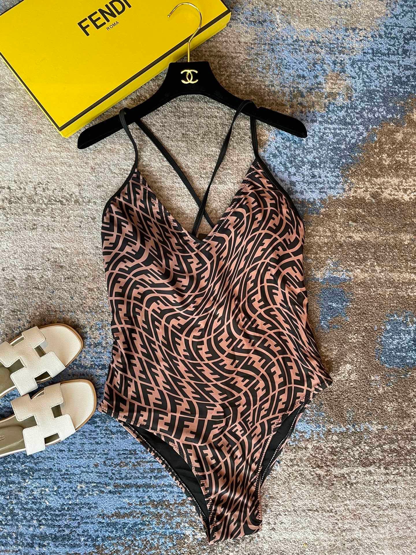 Fendi FF Print Halter Swimsuit