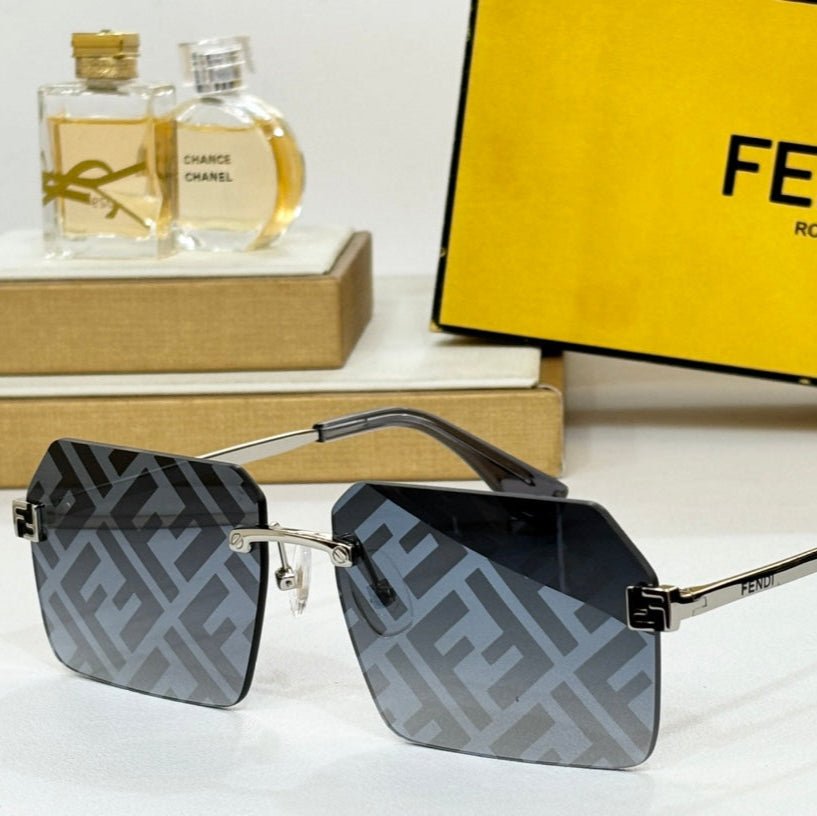 FENDI Frameless Metal Embossed Lens Sunglasses