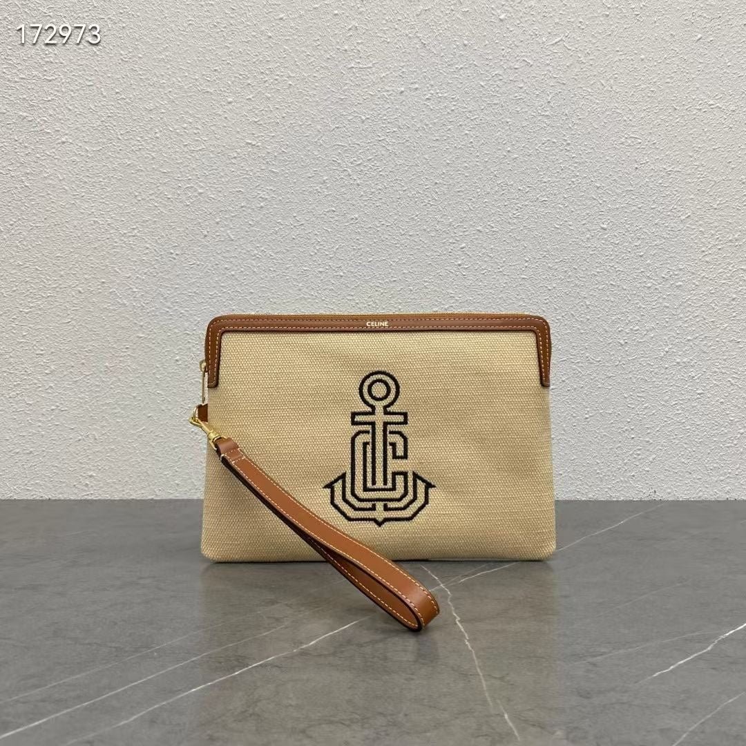 Celine Anchor Canvas Wrist Clutch Bag