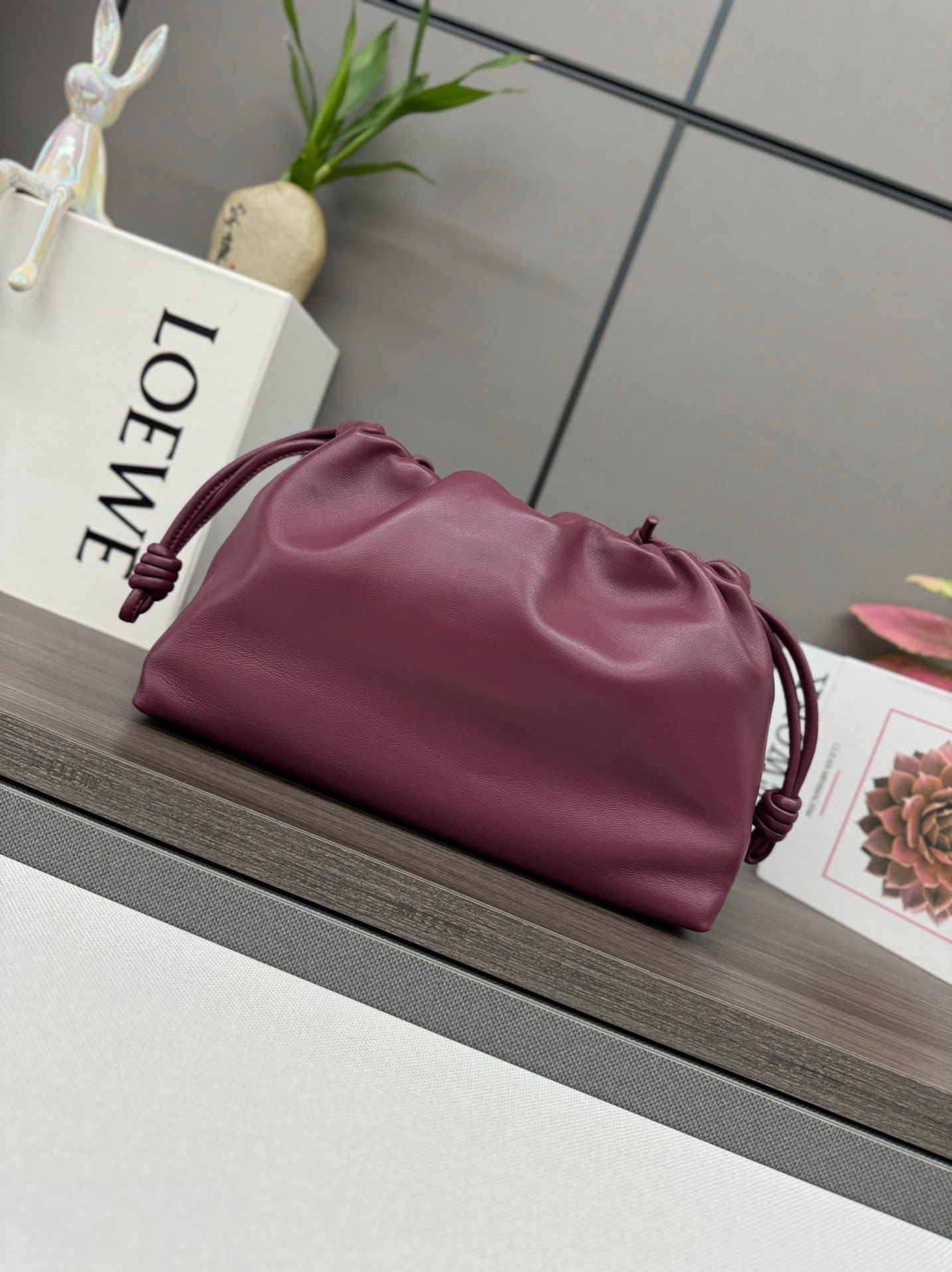 Alternative view of LOE MEDIUM 30 FLAMENCO PURSE BUCKET IN PLUM PURPLE LAMBSKIN