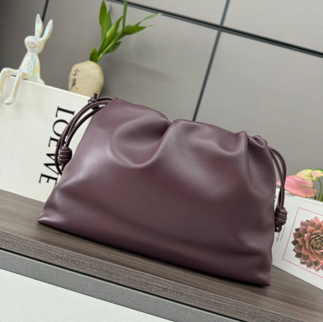 Alternative view of LOE LARGE 41 FLAMENCO PURSE BUCKET IN WINE PURPLE LAMBSKIN GOLD HARDWARE