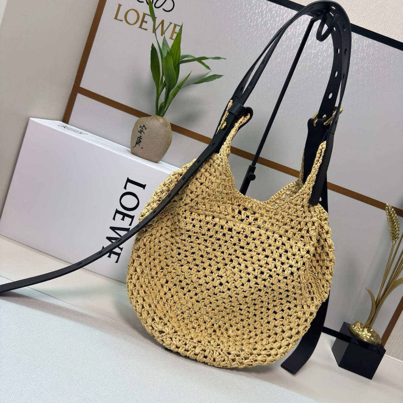 Loewe Punch Hole Hobo Calfskin Beige Raffia 34cm