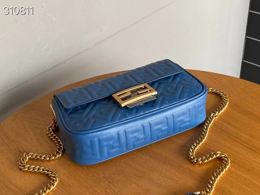 Alternative view of Fendi Baguette 24 Blue Motif Calfskin Bag