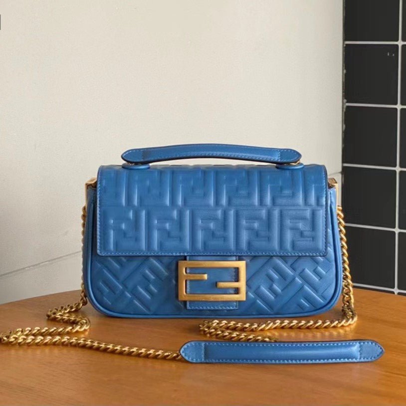 Fendi Baguette 24 Blue Motif Calfskin Bag