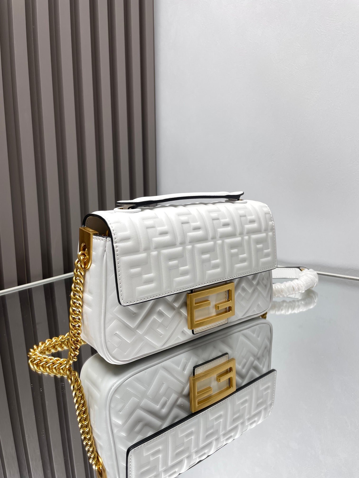 Alternative view of Fendi Baguette 24 White Motif Calfskin Bag