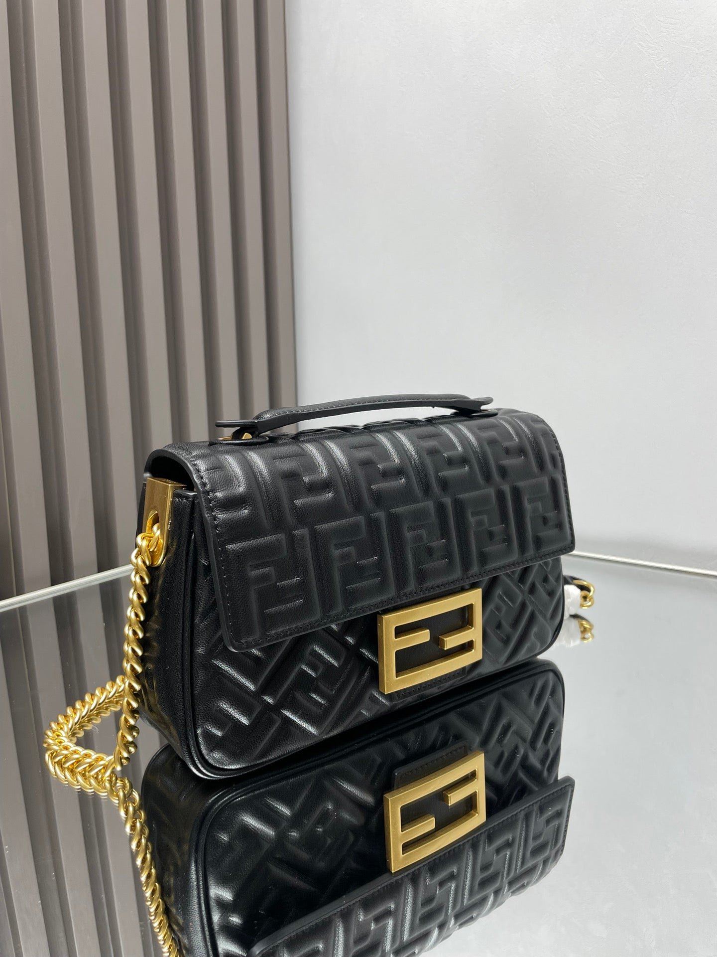 Alternative view of Fendi Baguette 24 Black Motif Calfskin Bag