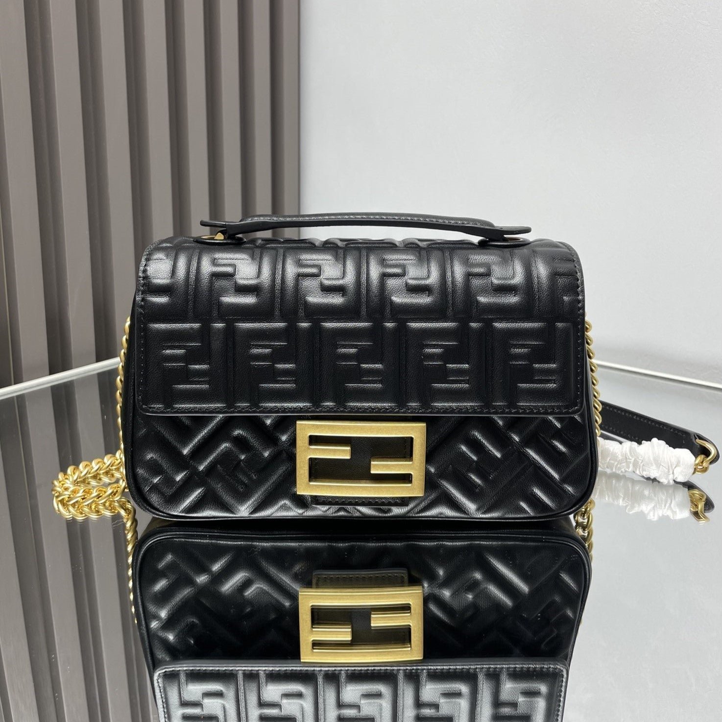 Fendi Baguette 24 Black Motif Calfskin Bag