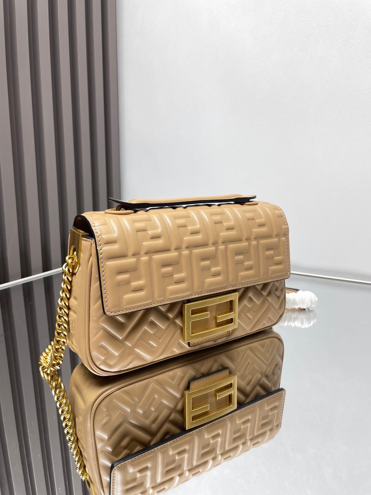 Alternative view of Fendi Baguette 24 Beige Motif Calfskin Bag