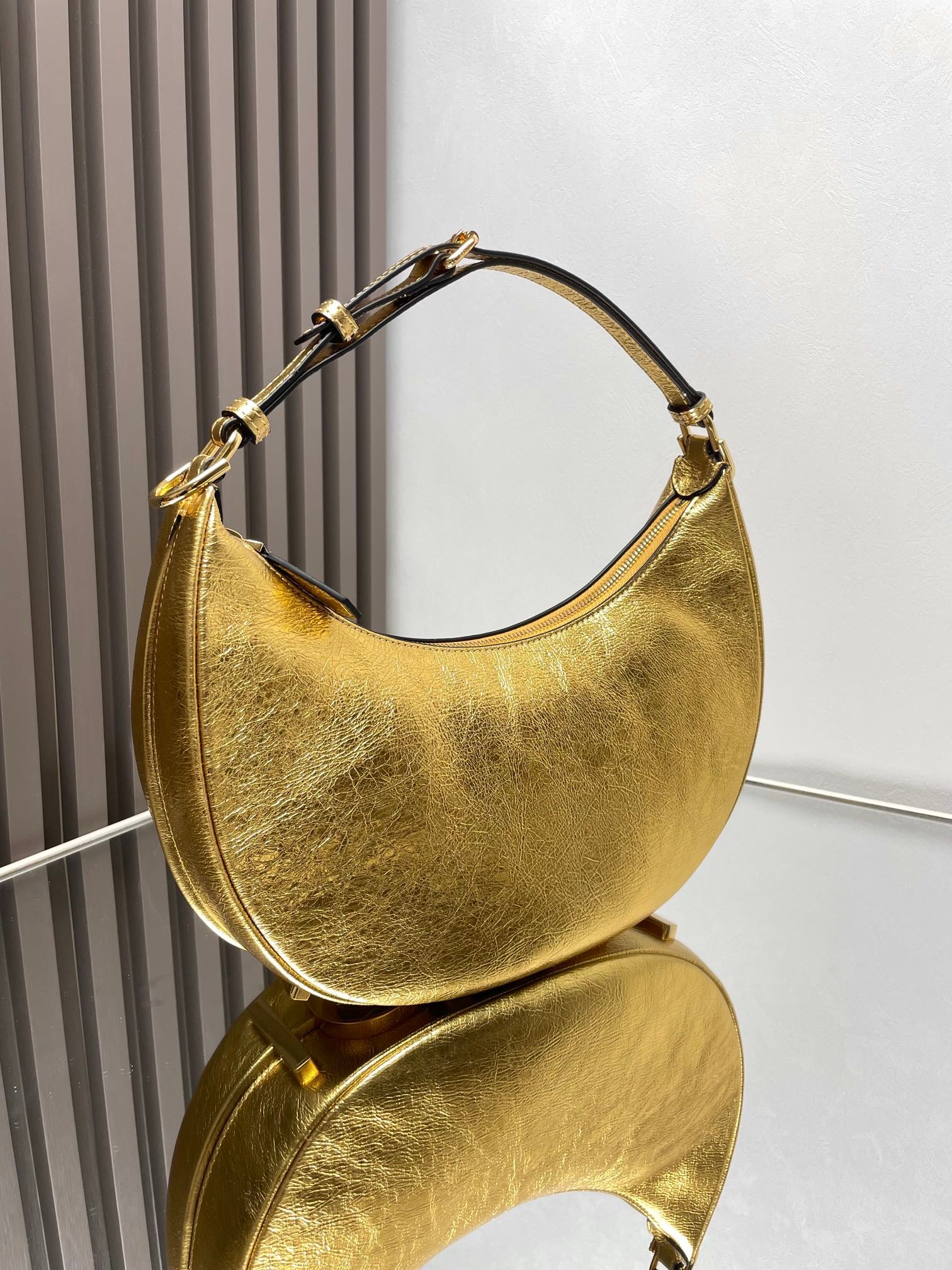 Alternative view of Fendigraphy Medium Gold Metallic Lambskin Bag