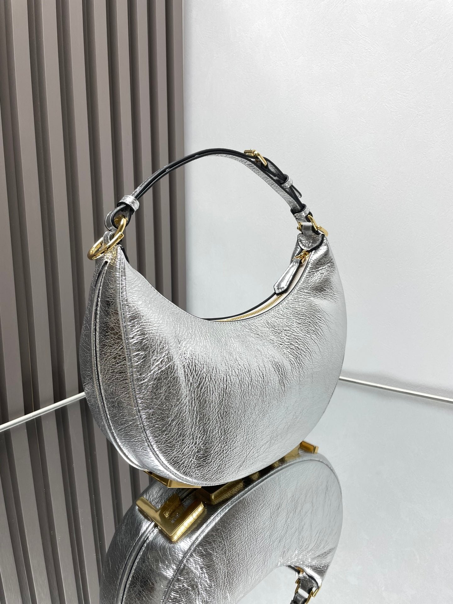 Alternative view of Fendigraphy Medium Silver Metallic Lambskin Bag