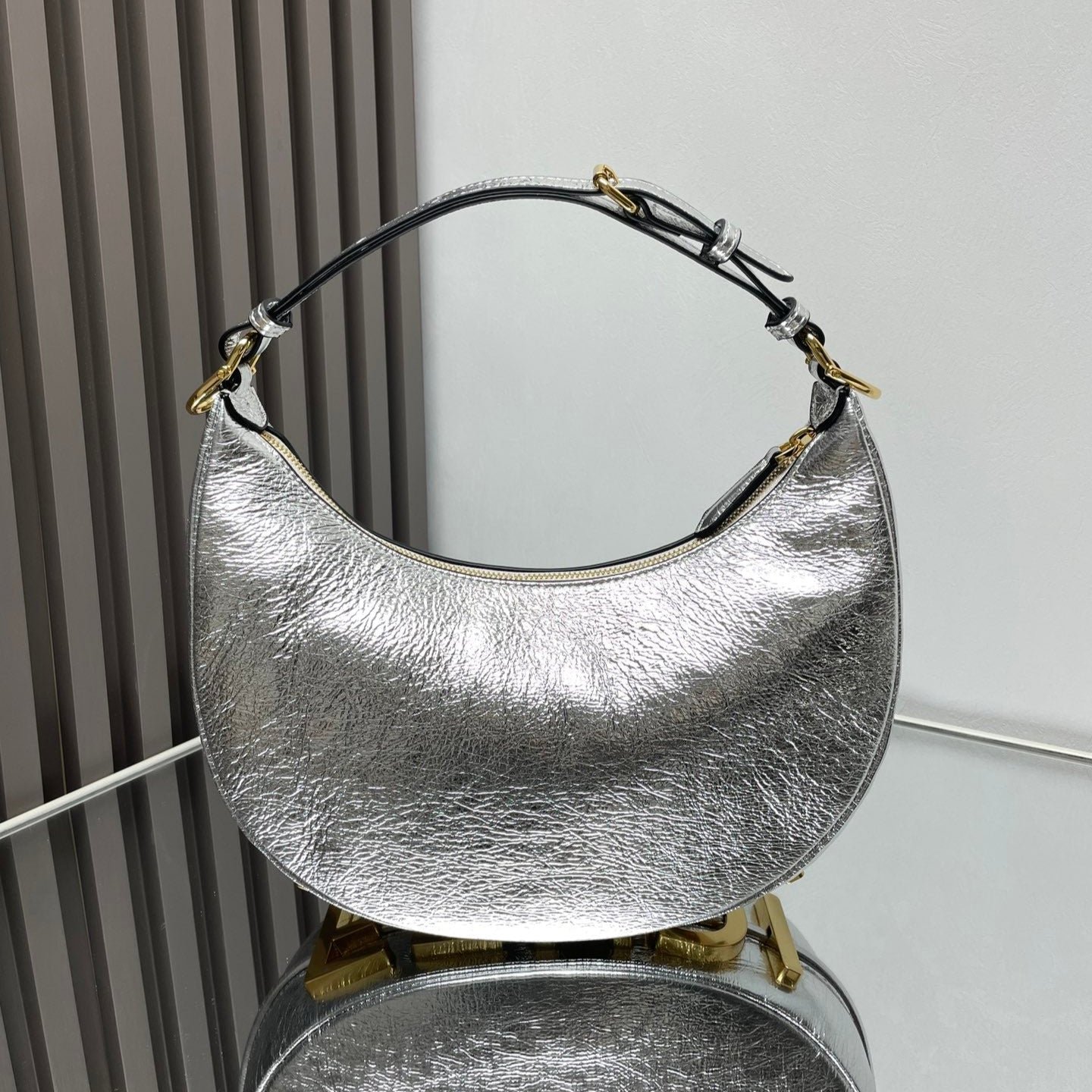 Fendigraphy Medium Silver Metallic Lambskin Bag