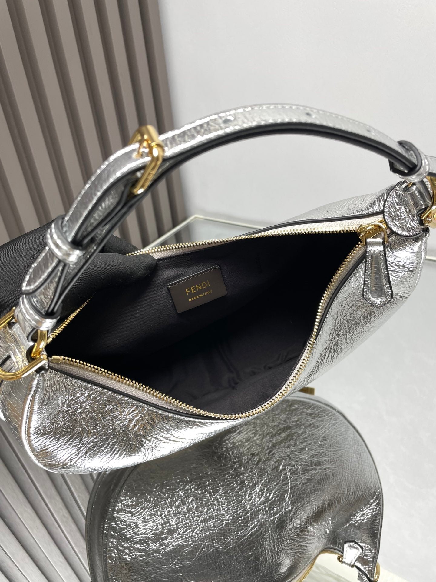 Fendigraphy Medium Silver Metallic Lambskin Bag - Image 6