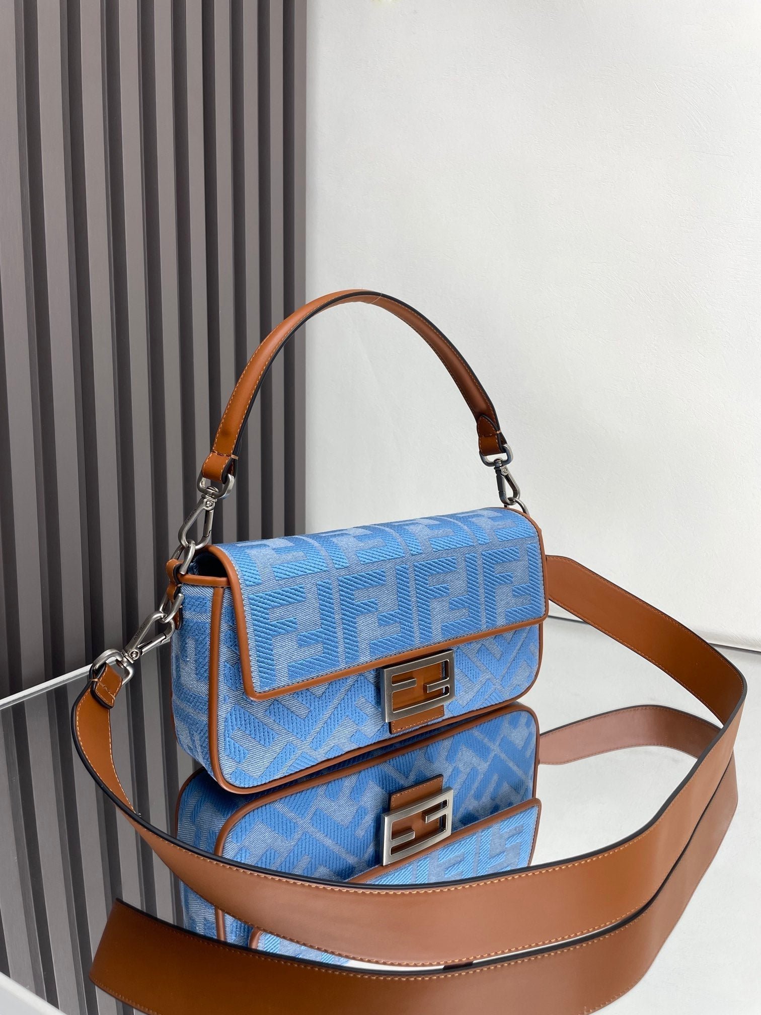 Alternative view of Fendi Baguette 27 Blue Brown Embroidery