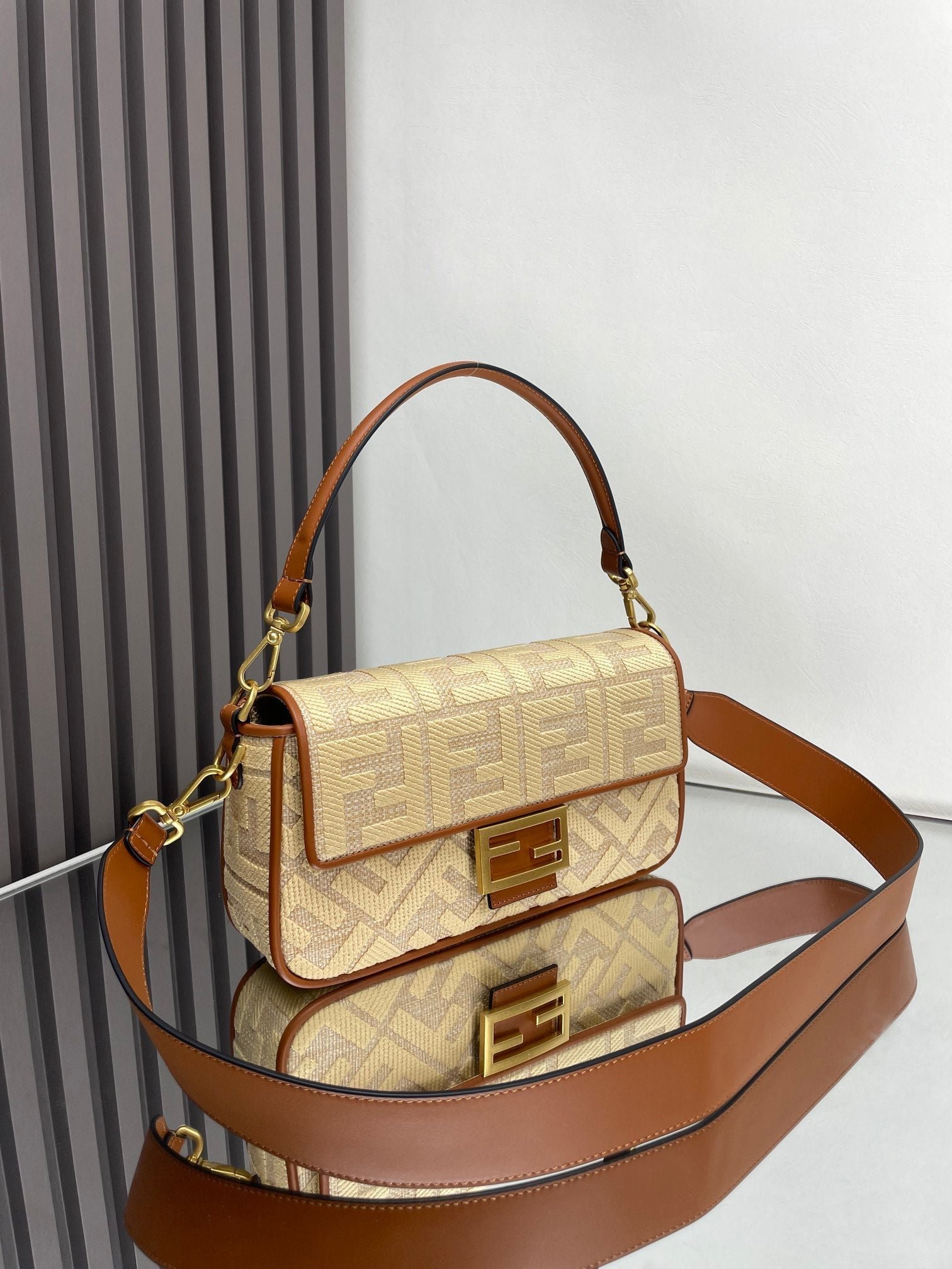 Alternative view of Fendi Baguette 27 Gold Tan Embroidery