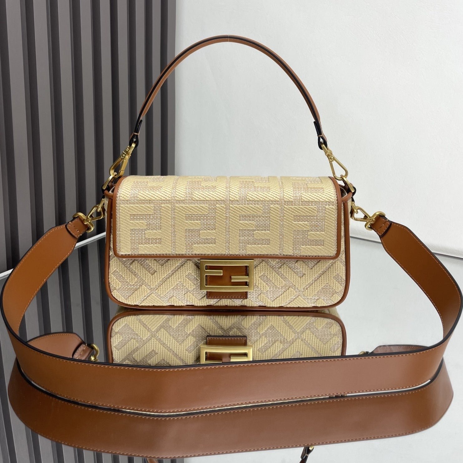 Fendi Baguette 27 Gold Tan Embroidery