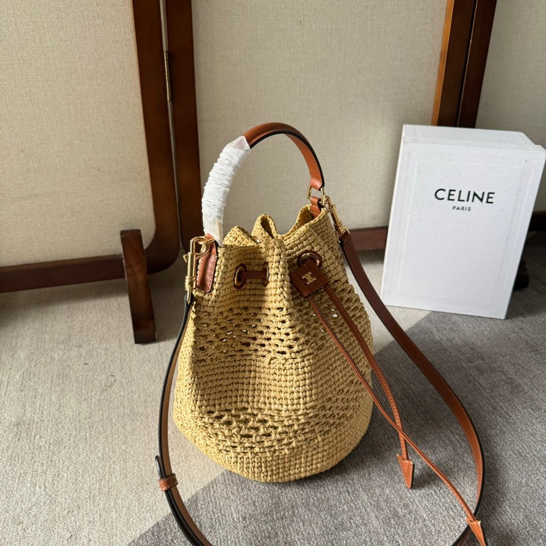 Celine Clara Raffia Drawstring Bucket Bag - Image 2