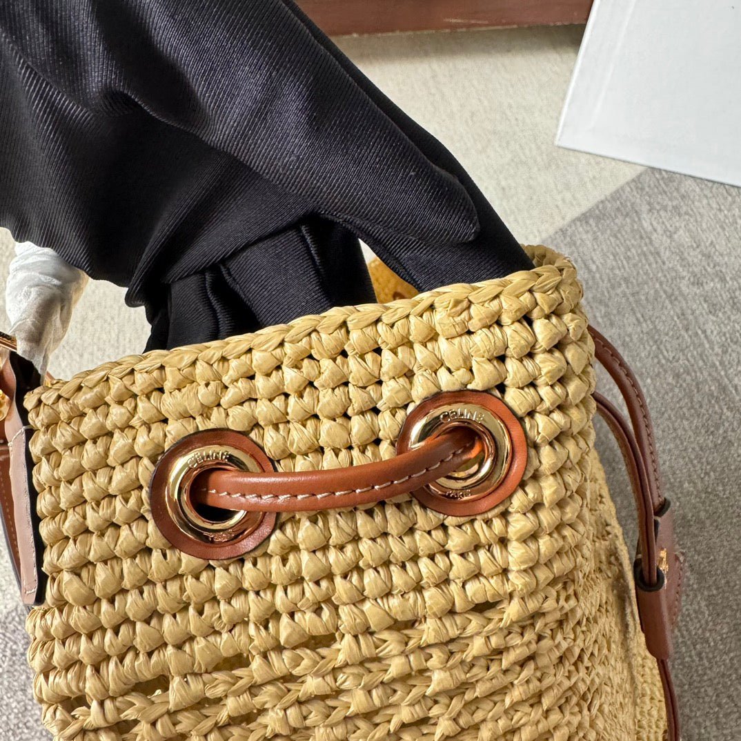 Celine Clara Raffia Drawstring Bucket Bag - Image 7