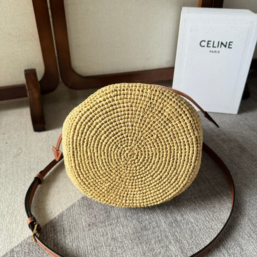 Celine Clara Raffia Drawstring Bucket Bag - Image 8